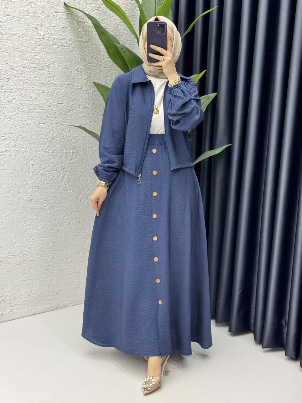 Seren Etekli Takım Tesettür Giyim Lacivert