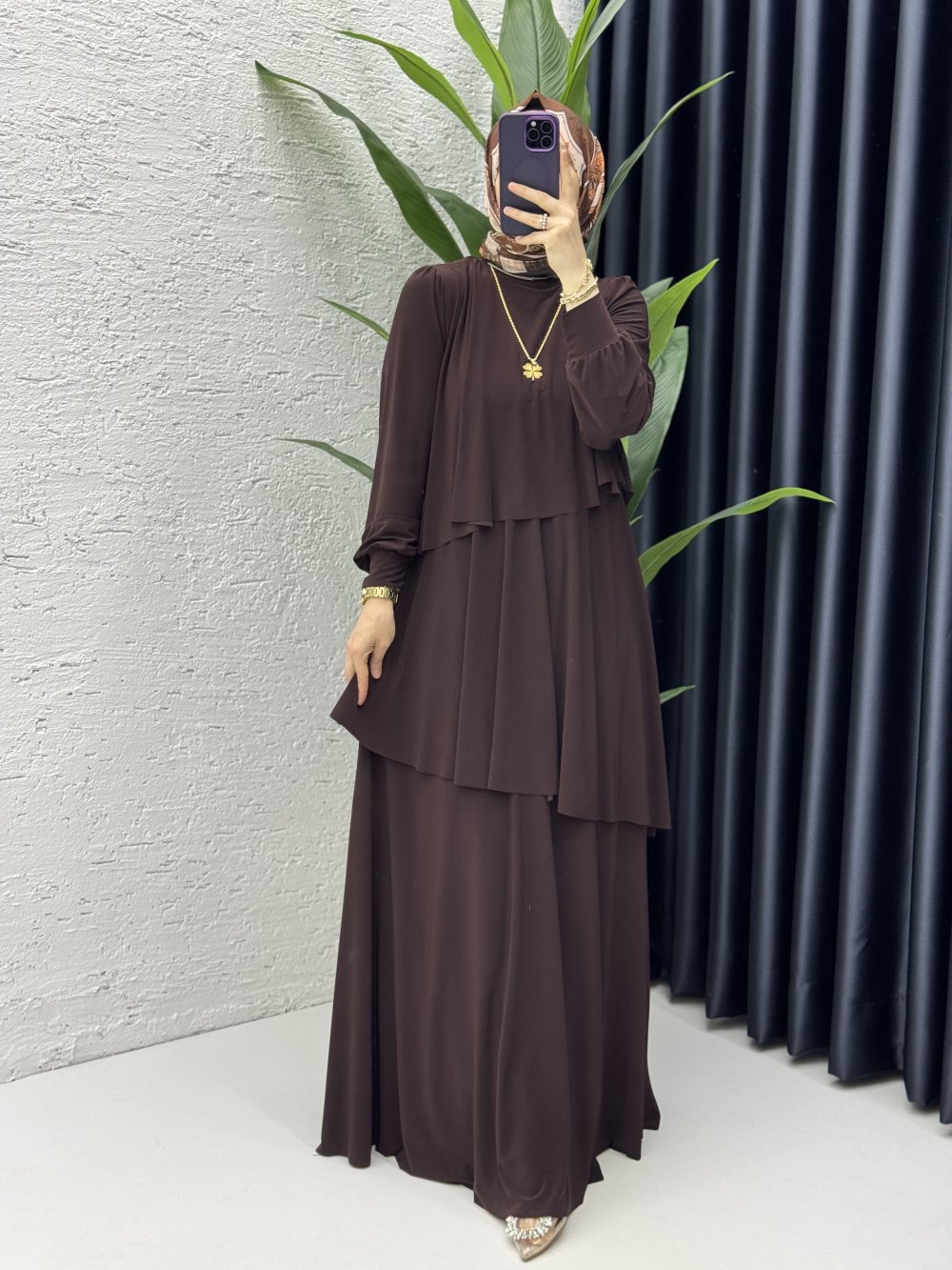 Şimal Elbise Tesettür Giyim Kahverengi