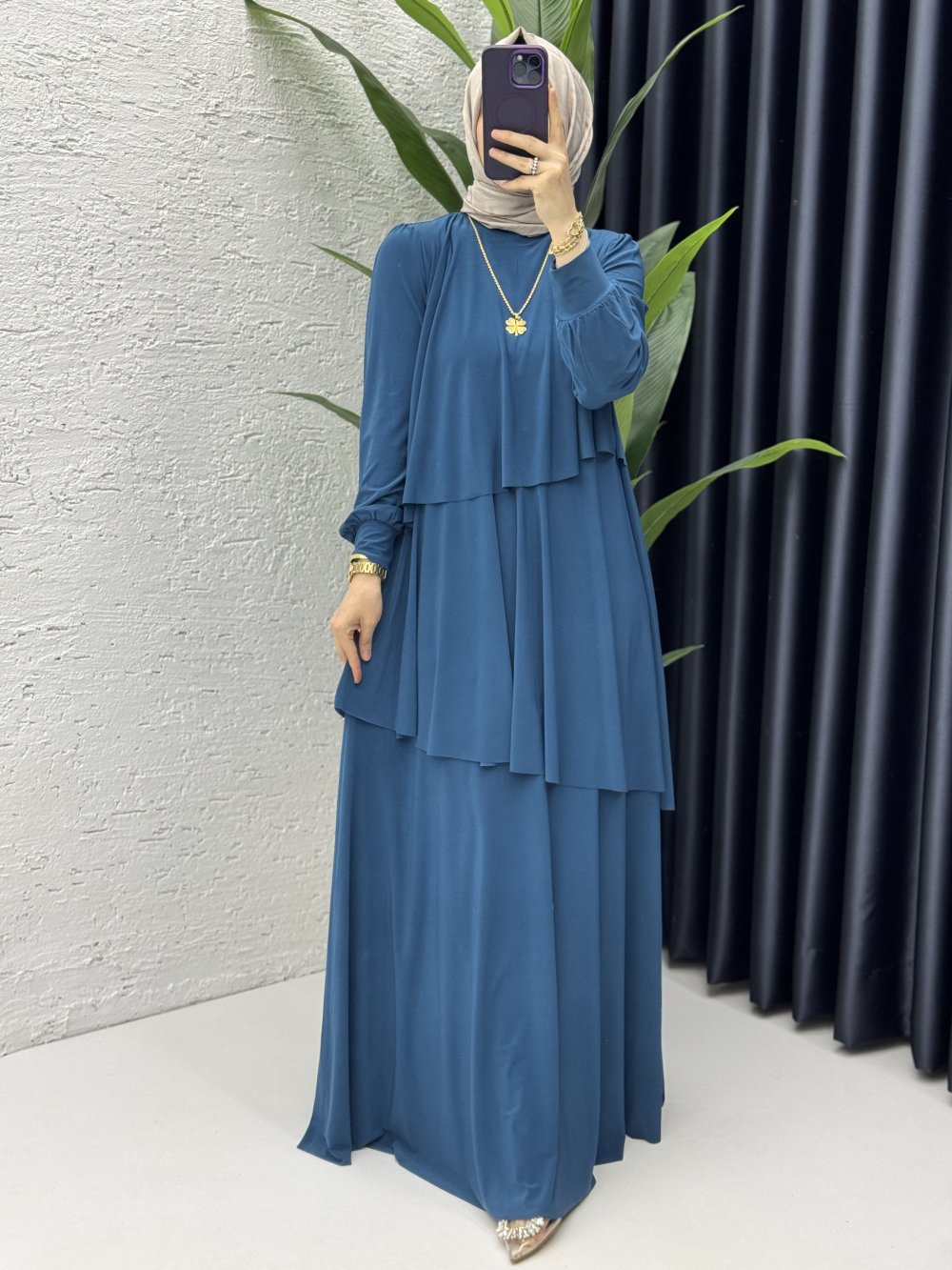 Şimal Elbise Tesettür Giyim Petrol Mavisi