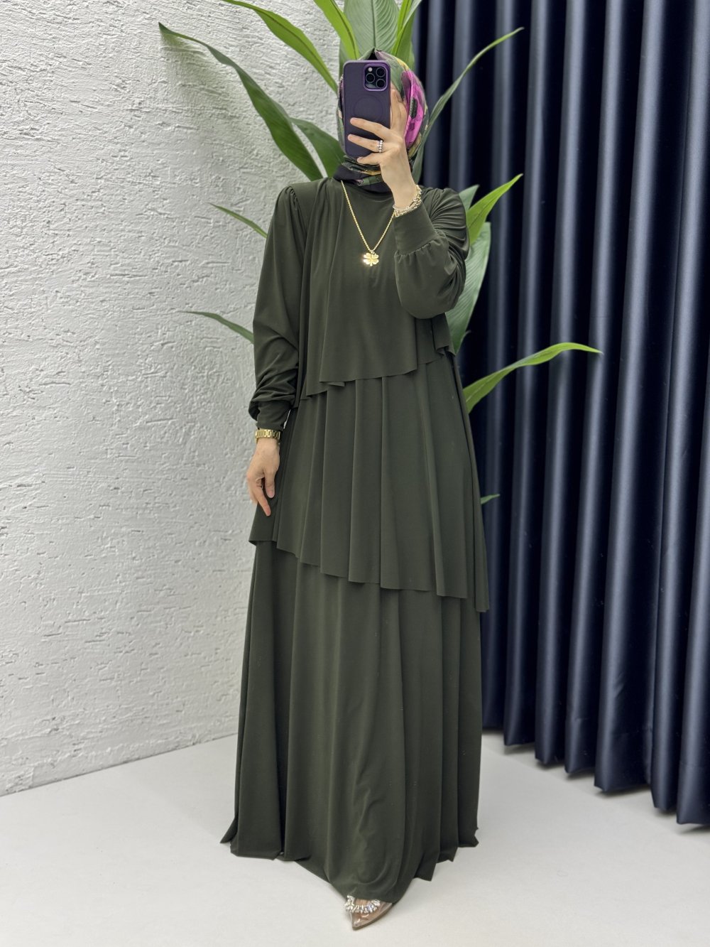 Şimal Elbise Tesettür Giyim Haki