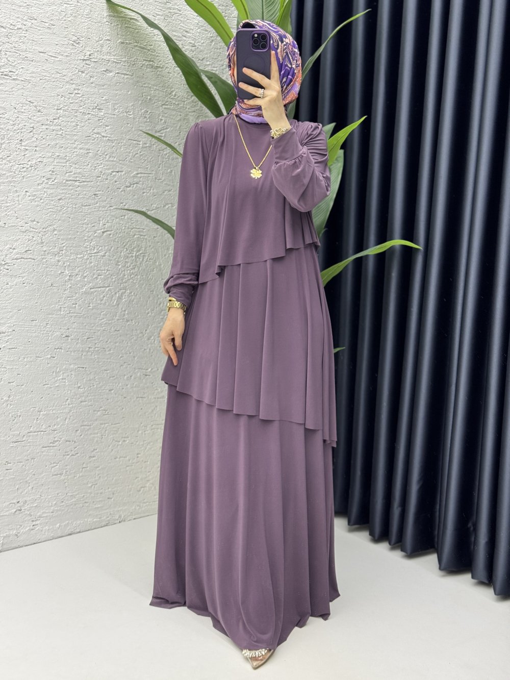 Şimal Elbise Tesettür Giyim Mürdüm