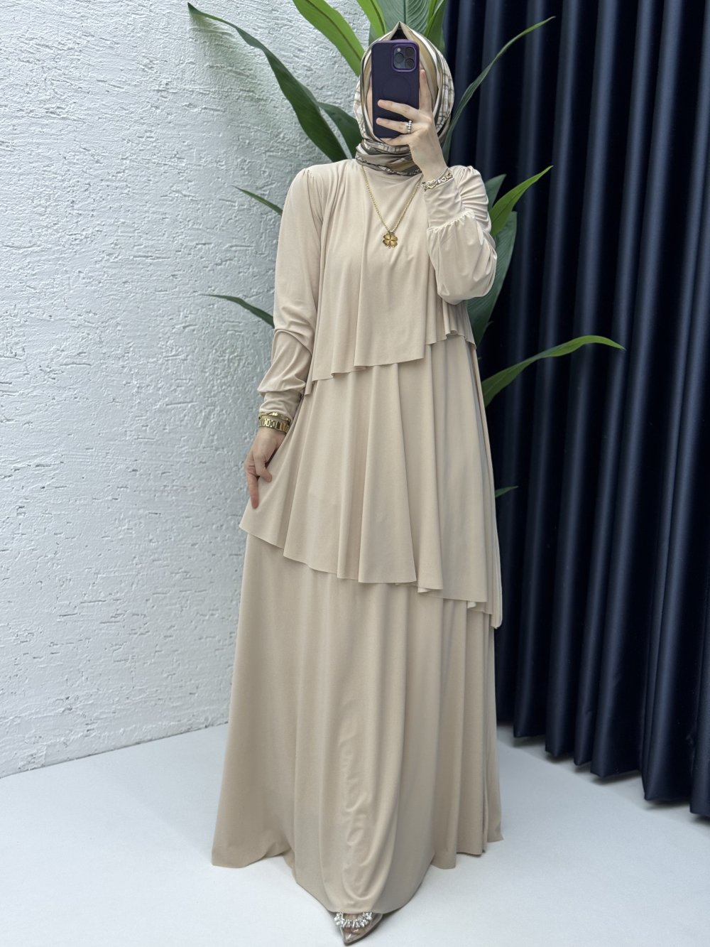 Şimal Elbise Tesettür Giyim Taş Rengi