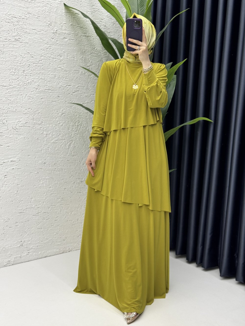 Şimal Elbise Tesettür Giyim Yağ Yeşili