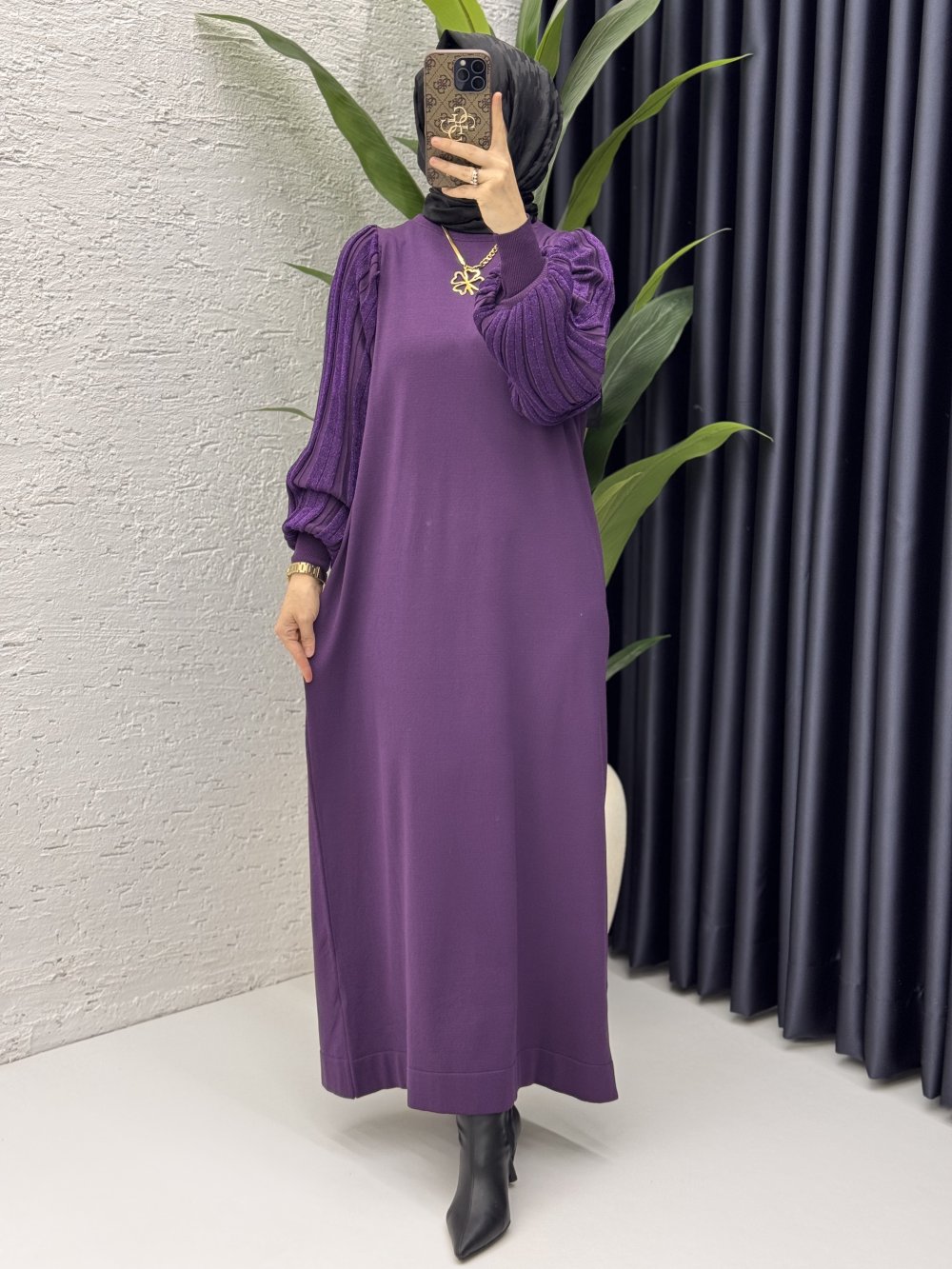 Simge Elbise Tesettür Giyim  Mor