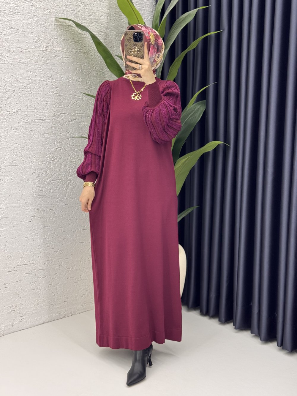 Simge Elbise Tesettür Giyim  Bordo