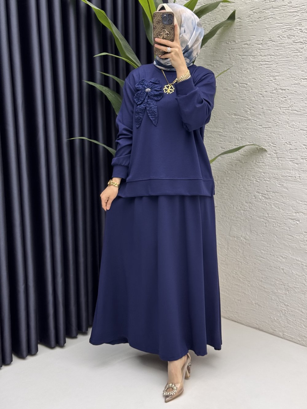 Simla Etekli Takım Tesettür Giyim  Lacivert