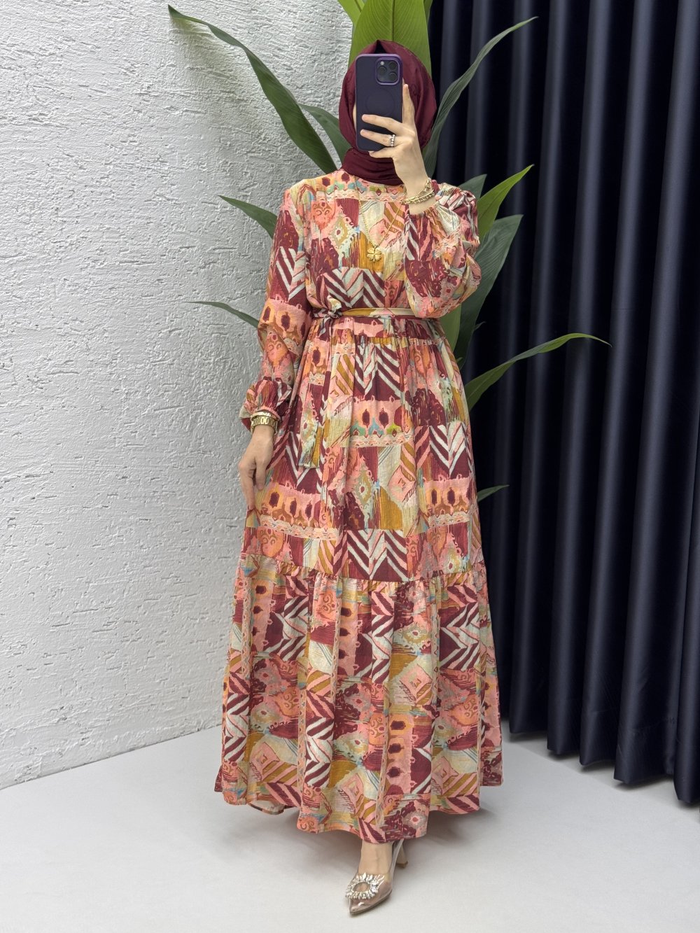 Şirin Elbise Tesettür Giyim Bordo