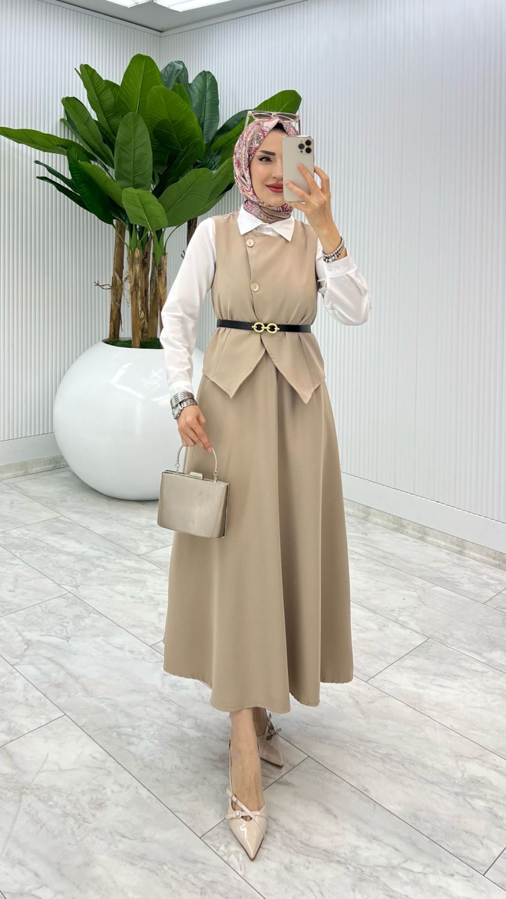 Taş Kemerli Selvi Takım Tesettür Giyim