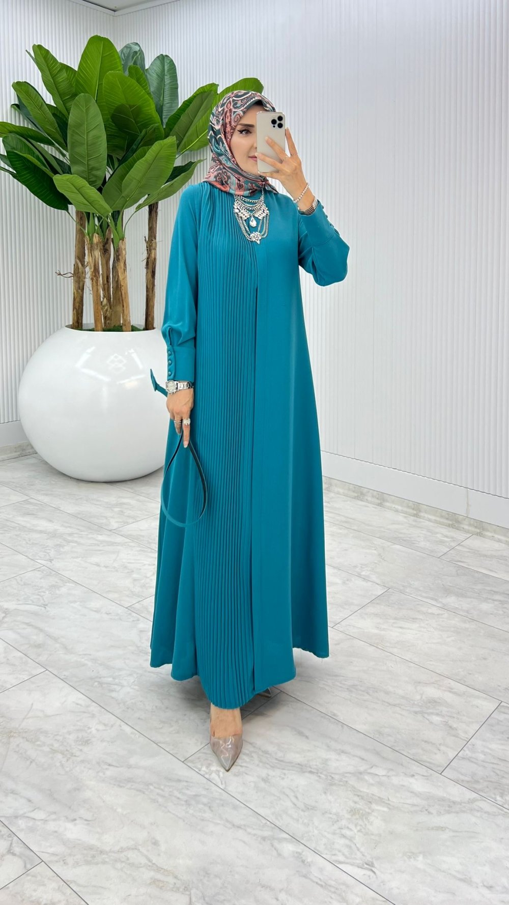 Turkuaz Busem Elbise Tesettür Giyim