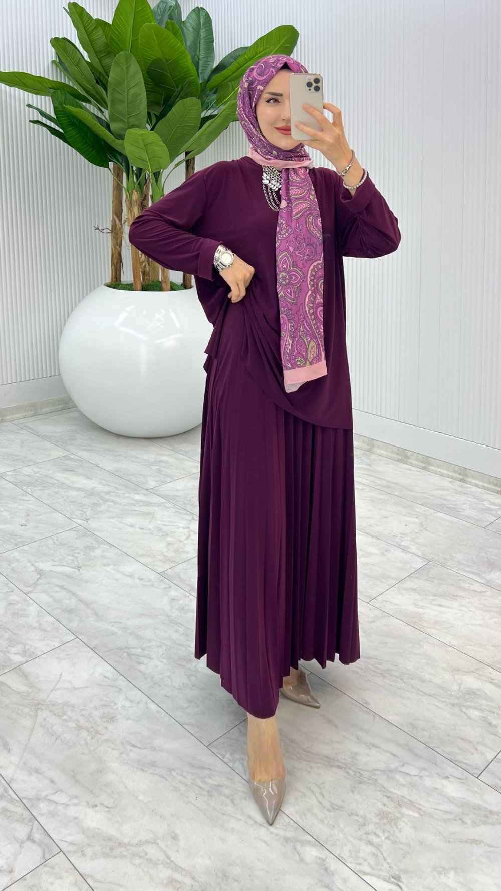 Vişne Şermin Etek Takım Tesettür Giyim