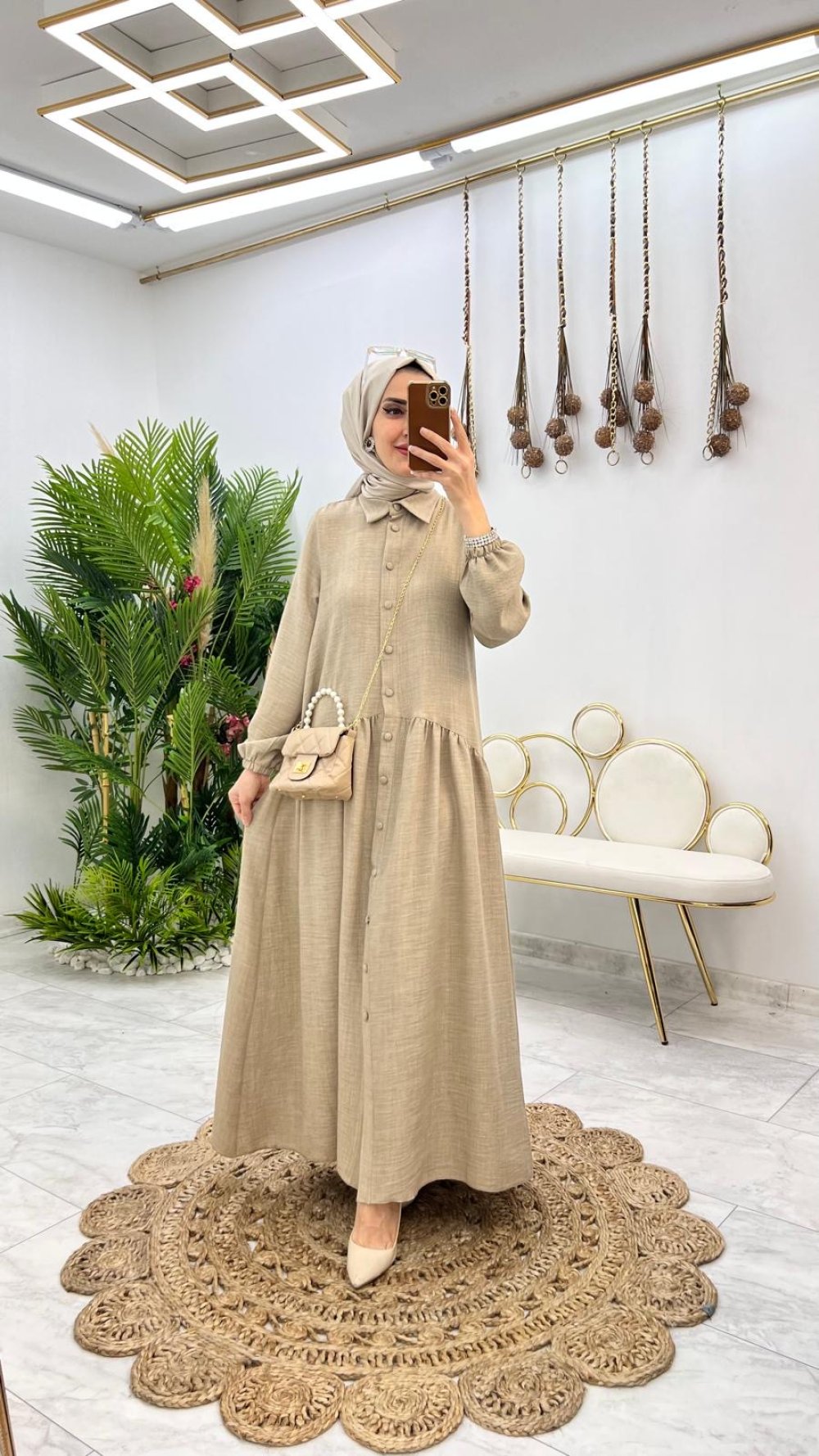 Vizon Yaren Keten Elbise Tesettür Giyim