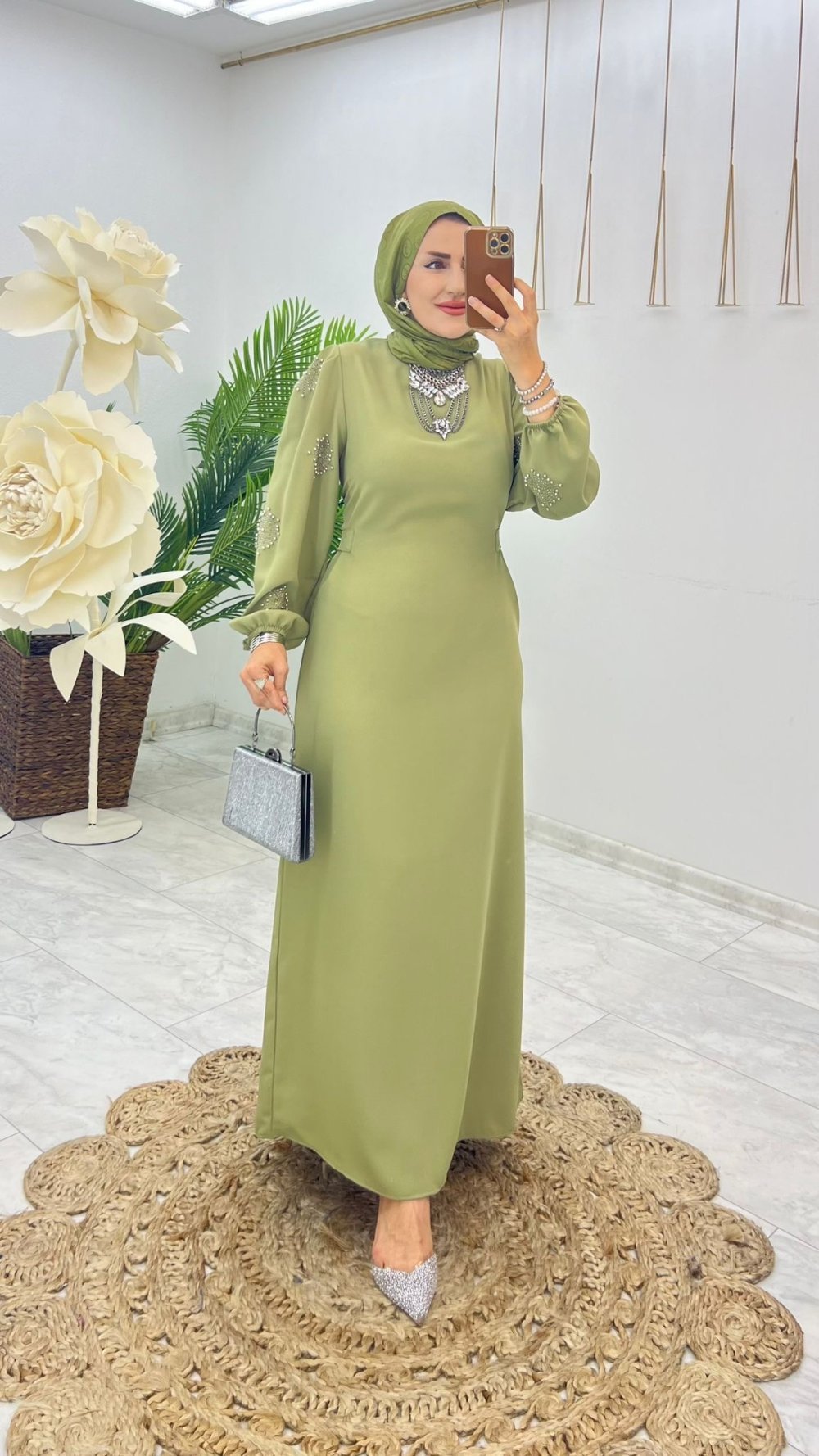 Yağ Yeşili Çisem Elbise Tesettür Giyim