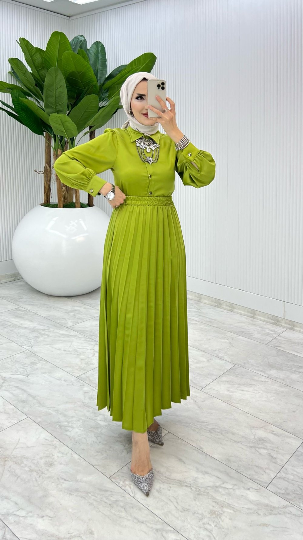Yağ Yeşil Nazlı Takım Tesettür Giyim