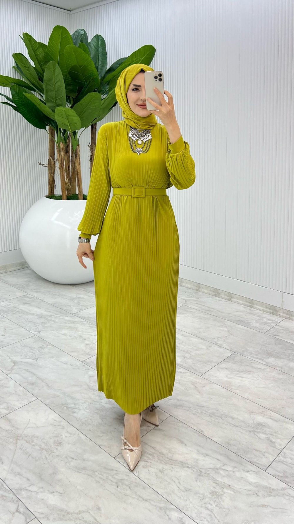 Yağ Yeşil Yıldız Elbise Tesettür Giyim