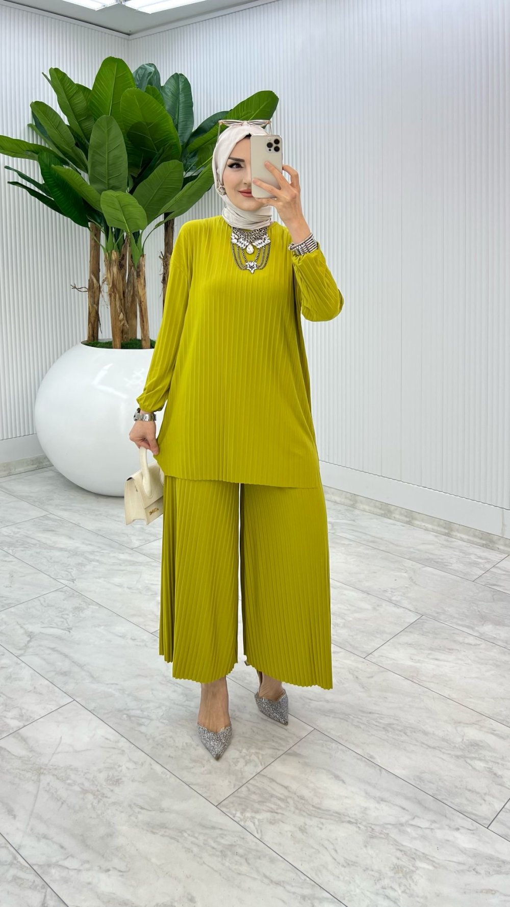 Yağ Yeşil  Bilge Pantolon Takım Tesettür Giyim