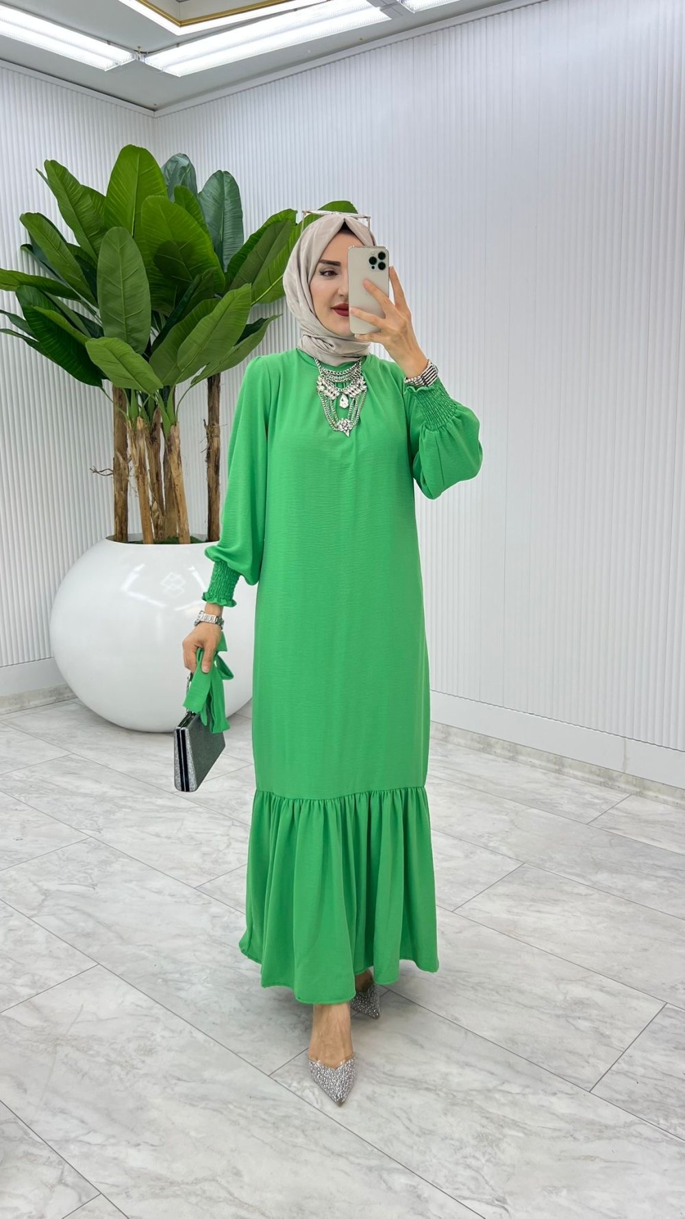 Yeşil Açelya Elbise Tesettür Giyim