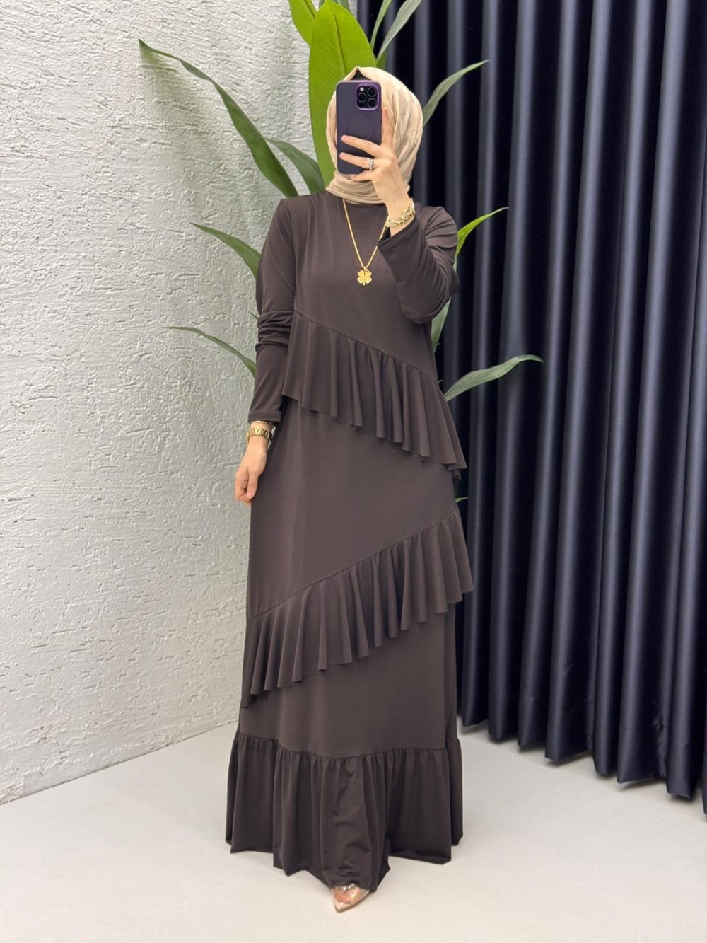 Acı Kahve Duru Elbise Tesettür Giyim