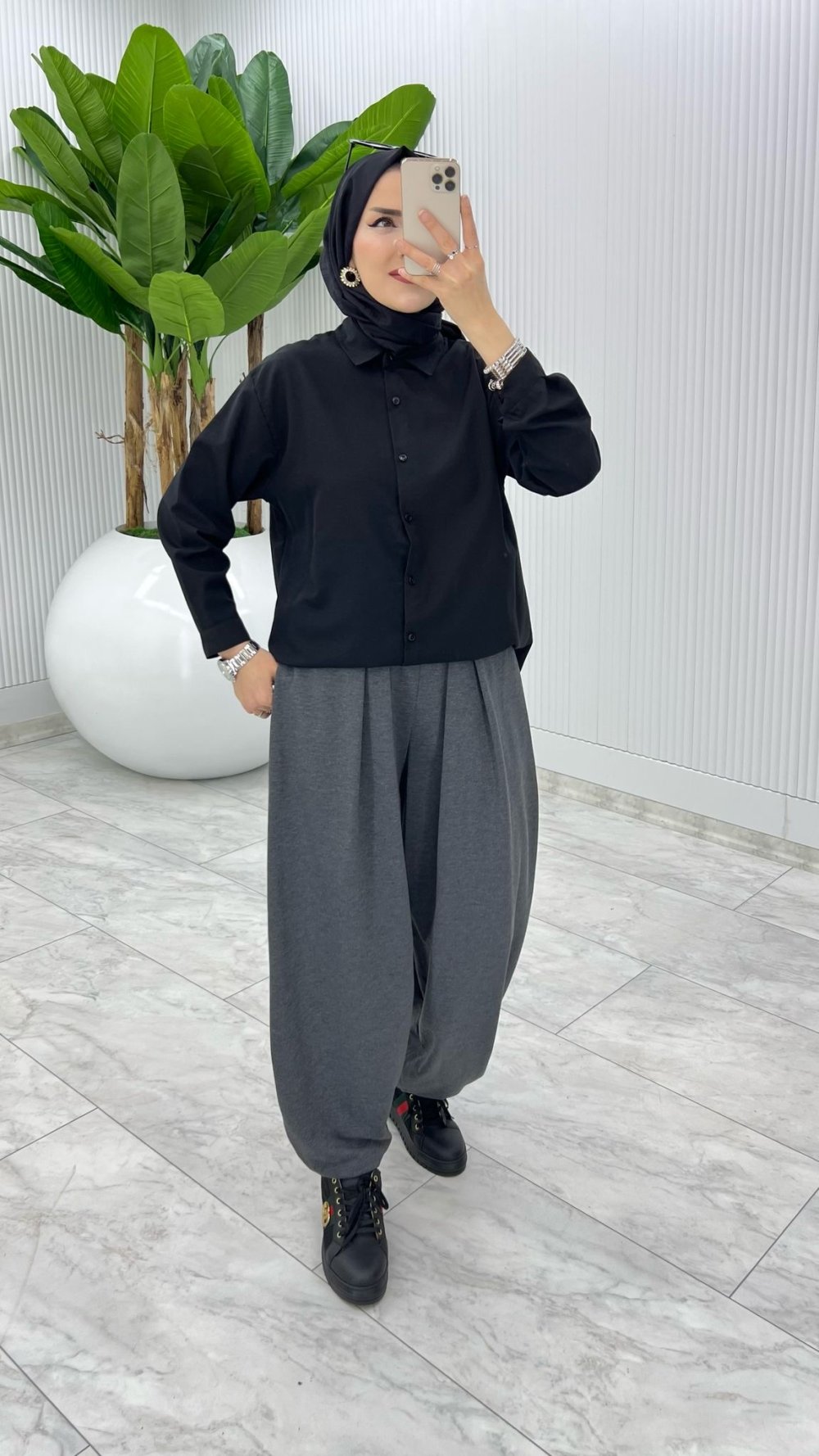 Antrasit Cepli Şalvar Tesettür Giyim