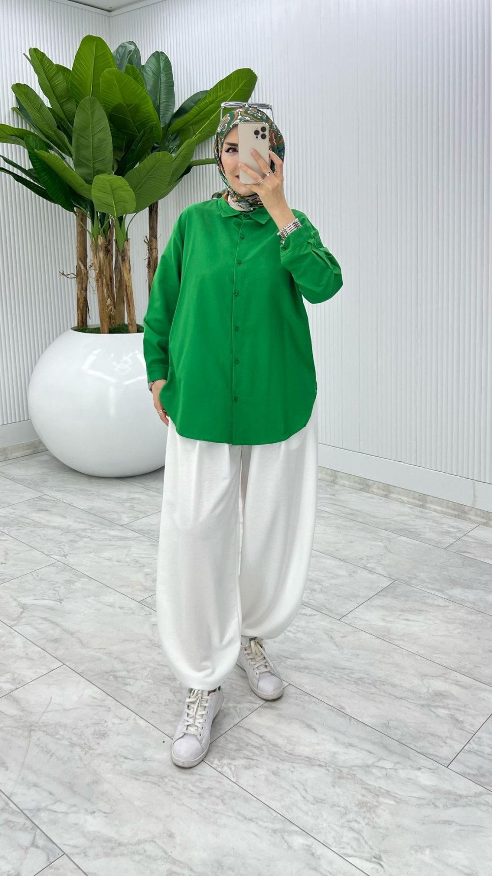 Beyaz Cepli Şalvar Tesettür Giyim