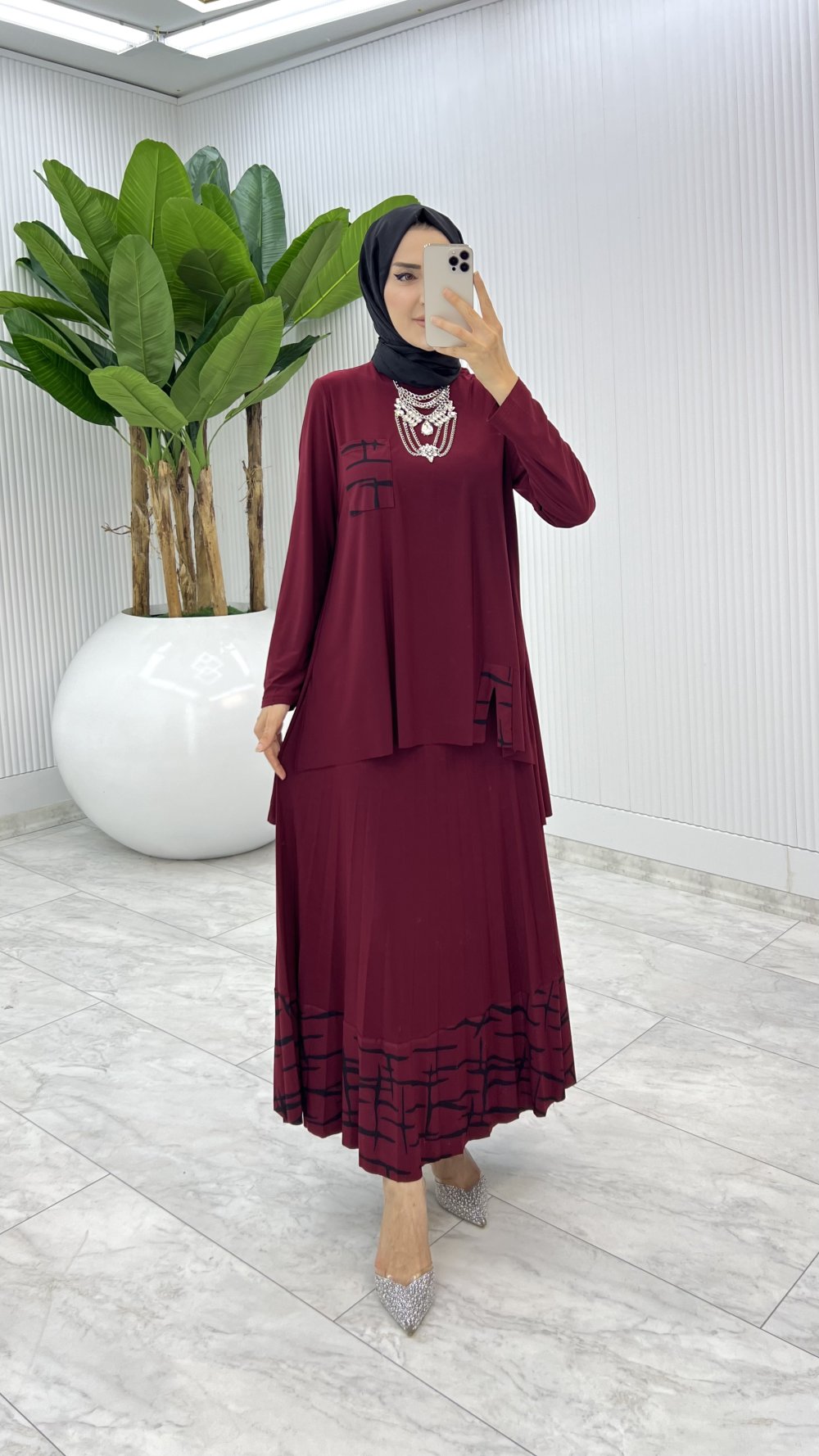 Bordo Umay Etek Takım Tesettür Giyim