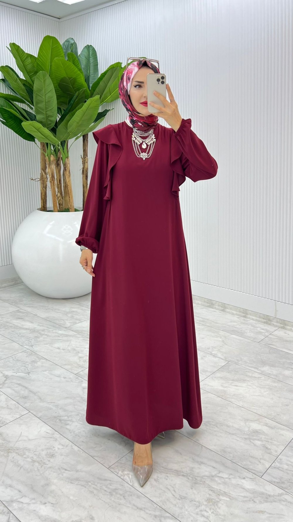 Bordo Zennure Elbise Tesettür Giyim