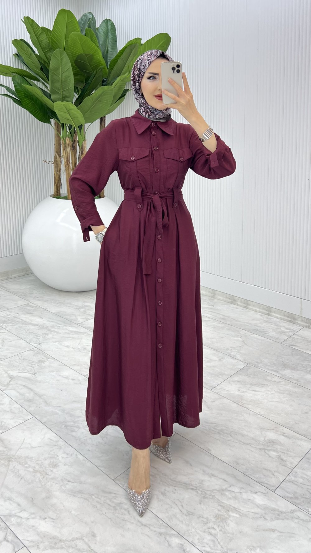 Bordo Ajda Elbise Tesettür Giyim