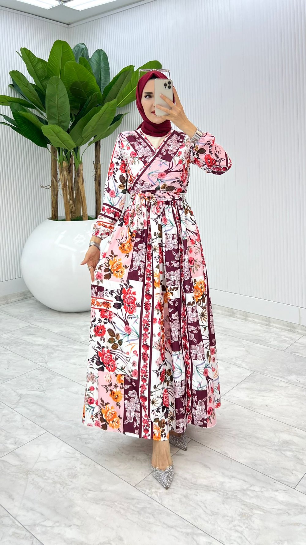 Bordo Etnik Etek Takım Tesettür Giyim