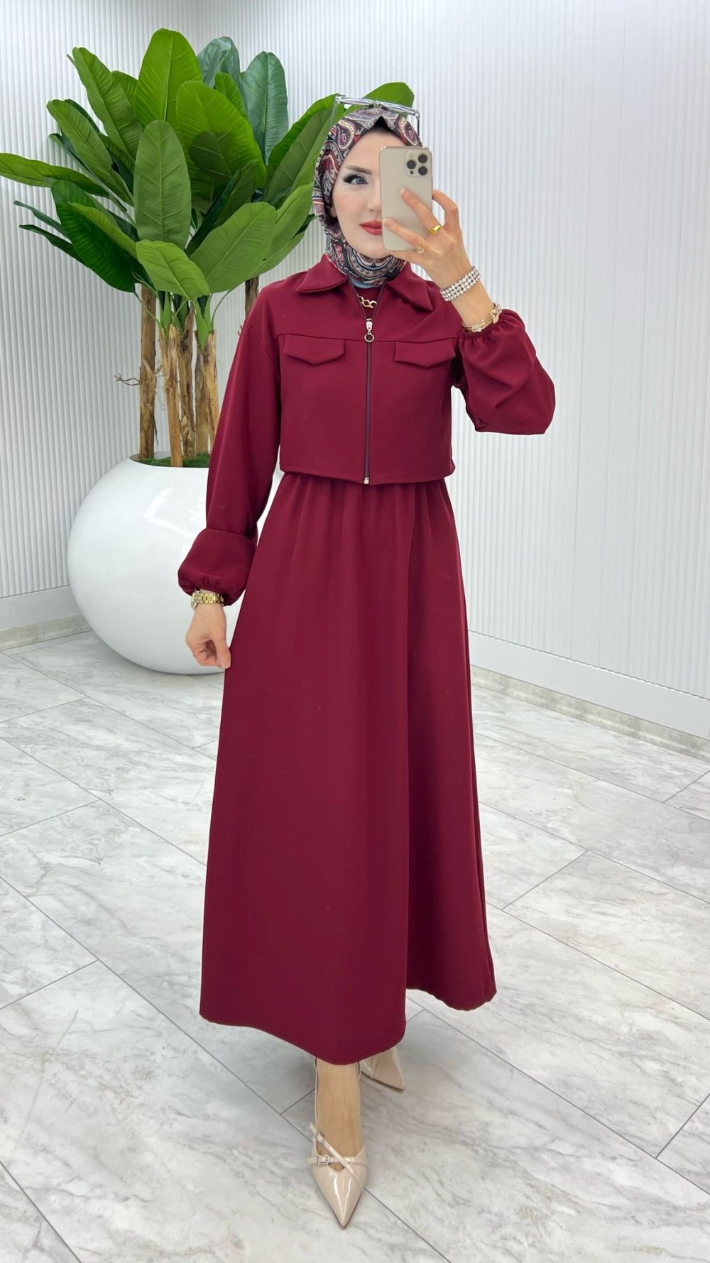 Bordo Oylat Elbise Tesettür Giyim