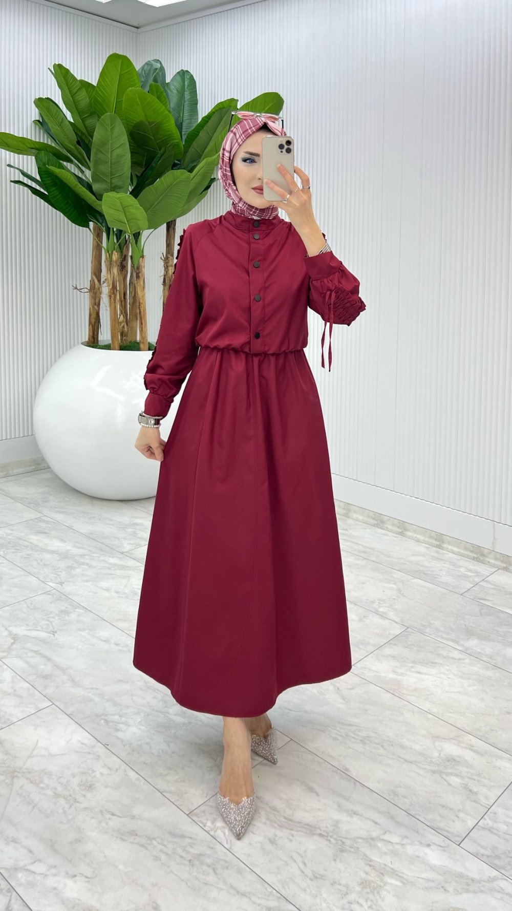 Bordo Premium İclal Etek Takım Tesettür Giyim