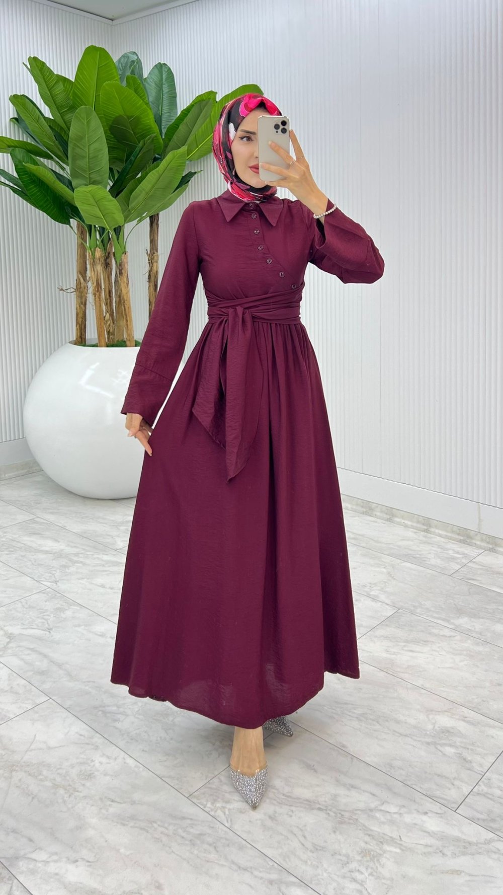 Bordo Premıum Nagihan Elbise Tesettür Giyim