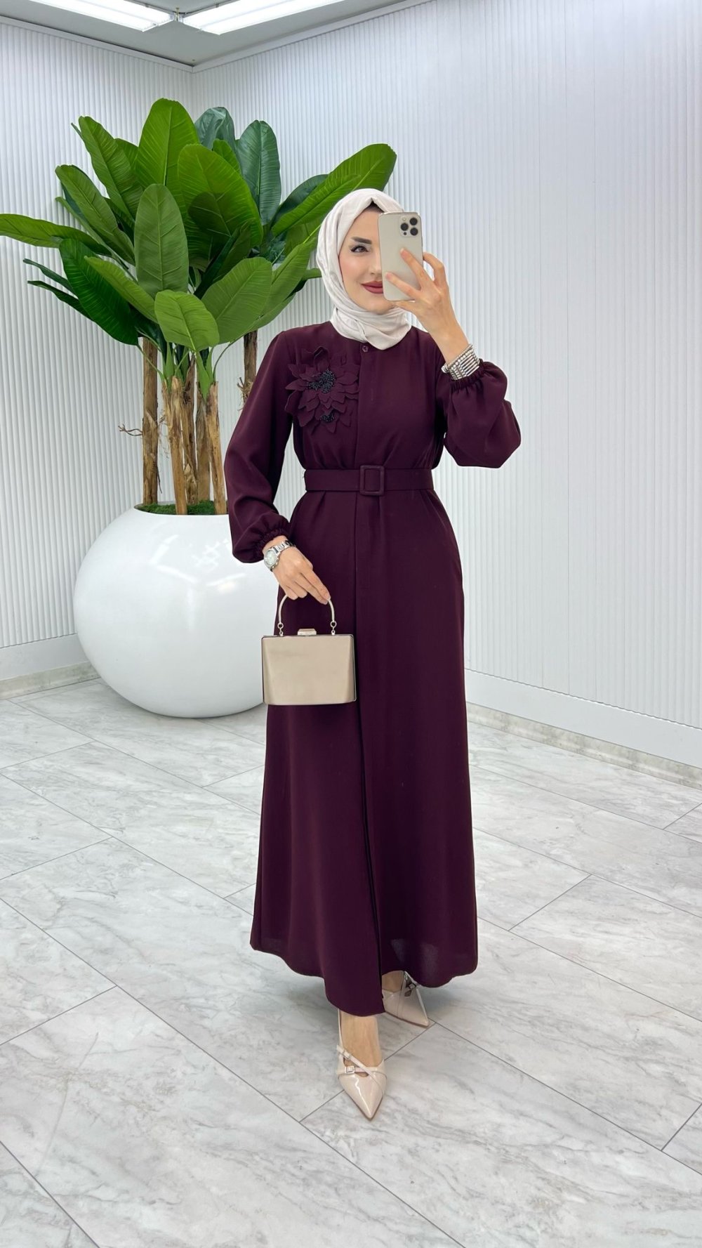 Bordo Premium Yasemin Ferace Tesettür Giyim