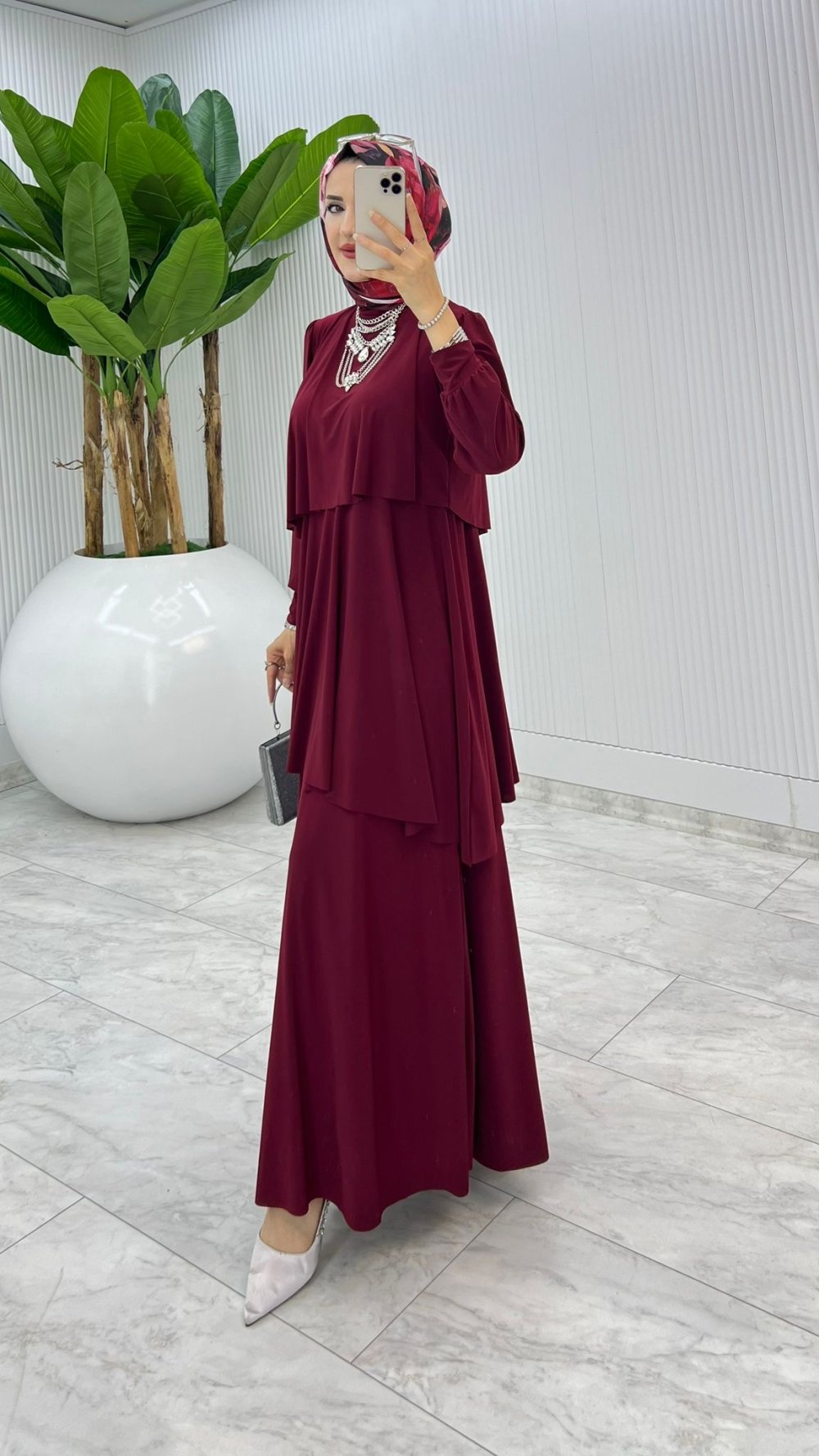 Bordo Premium Diva Elbise Tesettür Giyim