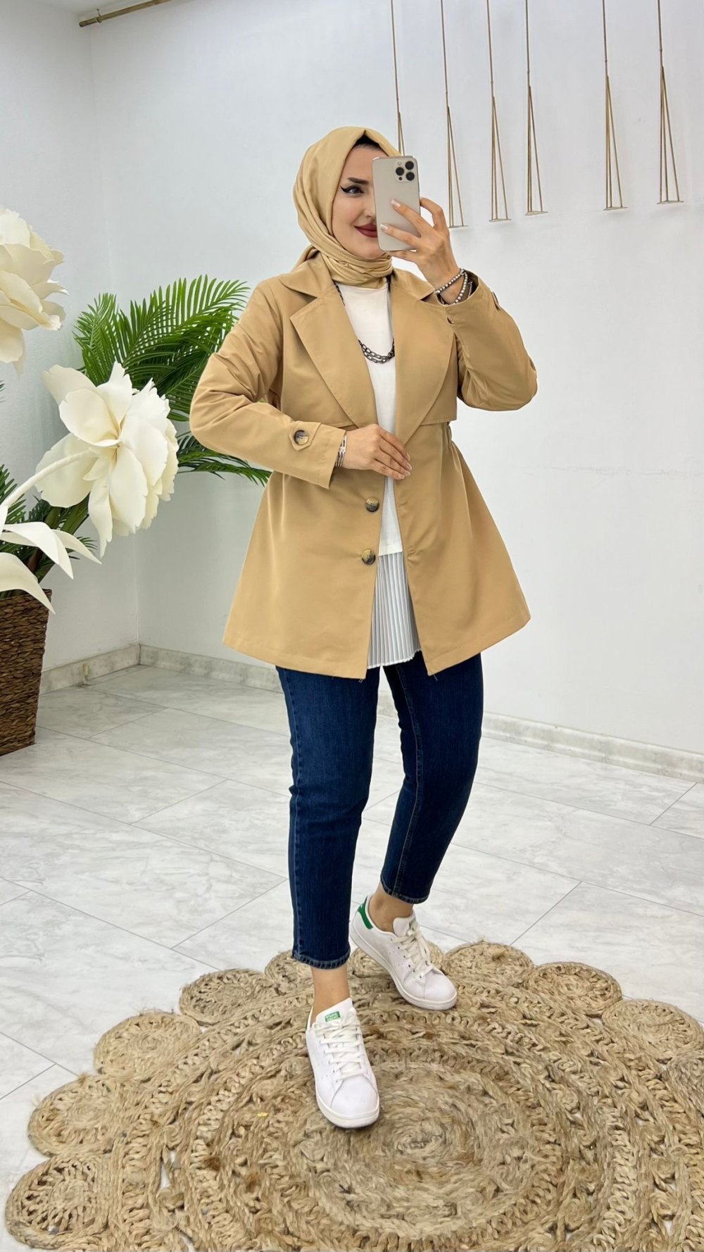 Camel Premıum Astarlı Lema Trench Tesettür Giyim