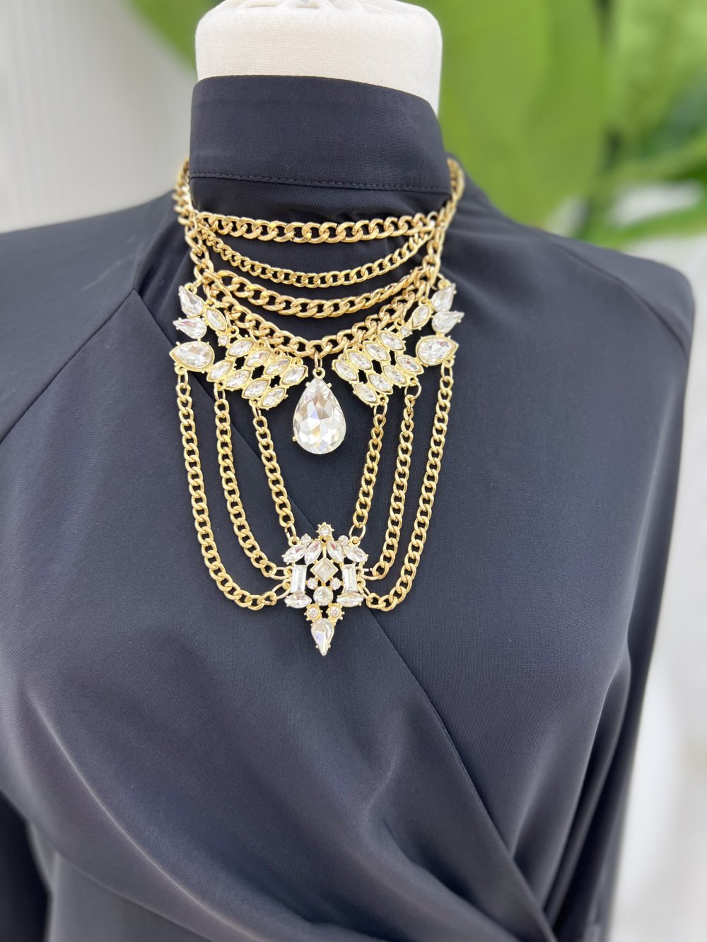 Gold Tasarım Çelik Taşlı Fırınlanmış Gerdan Kolye