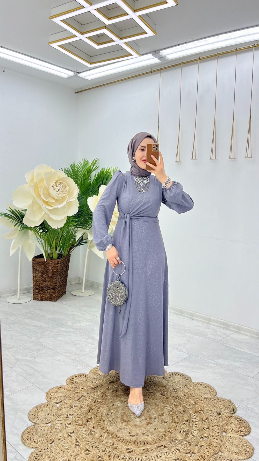 Gri Arzu Elbise Tesettür Giyim