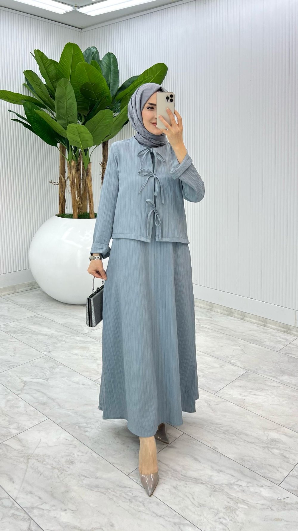 Gri Josef Etekli Takım Tesettür Giyim