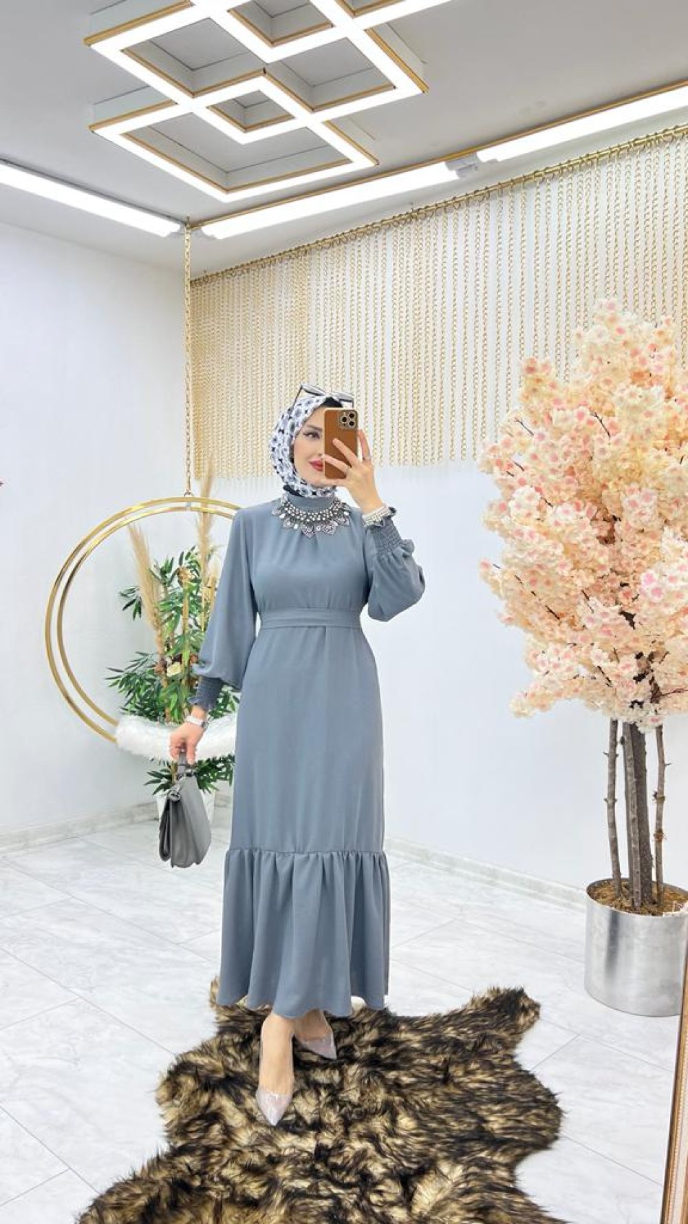 Gri Tuba Elbise Tesettür Giyim