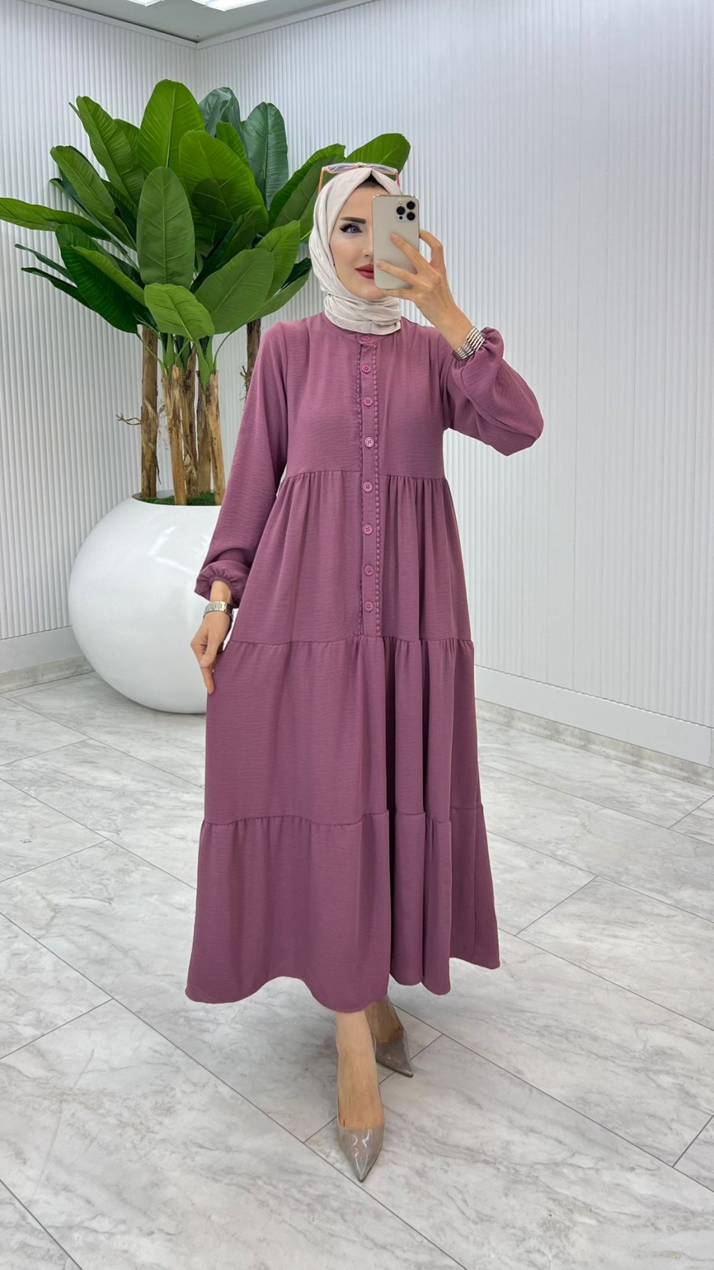 Gül Dantelli Elbise Tesettür Giyim