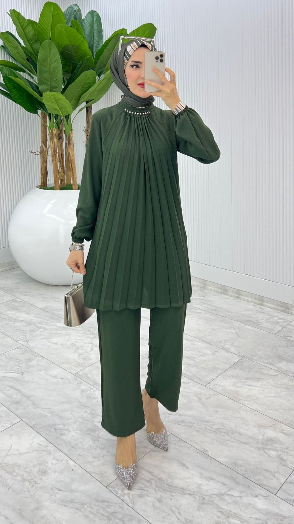 Haki Buket Pantolon Takım Tesettür Giyim