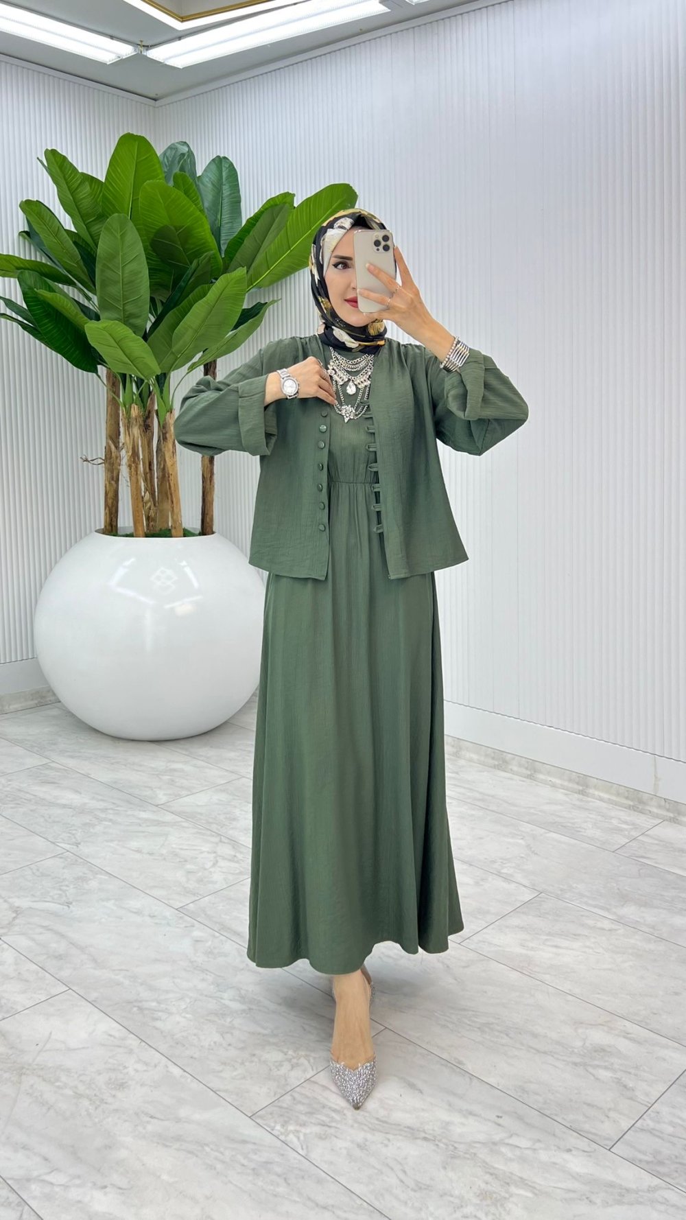 Haki Halime Elbise Takım Tesettür Giyim