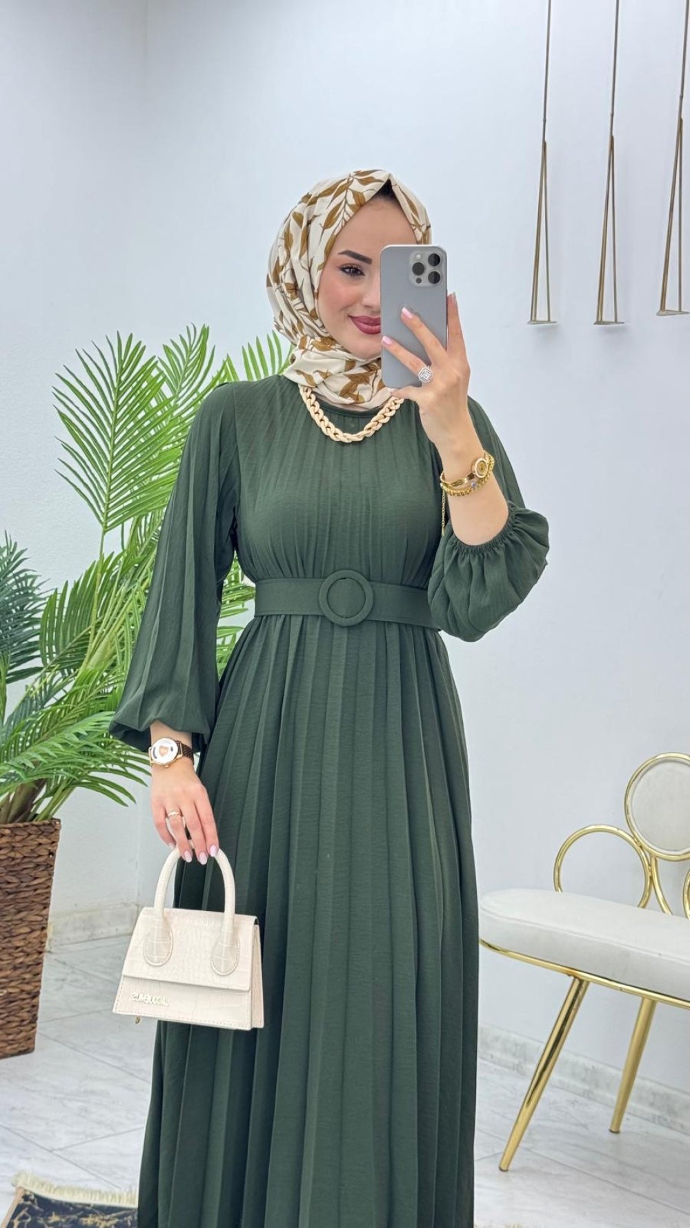 Haki İkra Elbise Tesettür Giyim