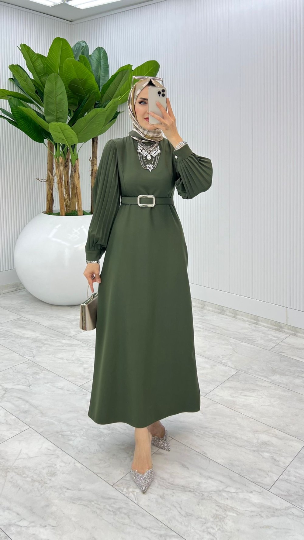 Haki Kalem Elbise Tesettür Giyim