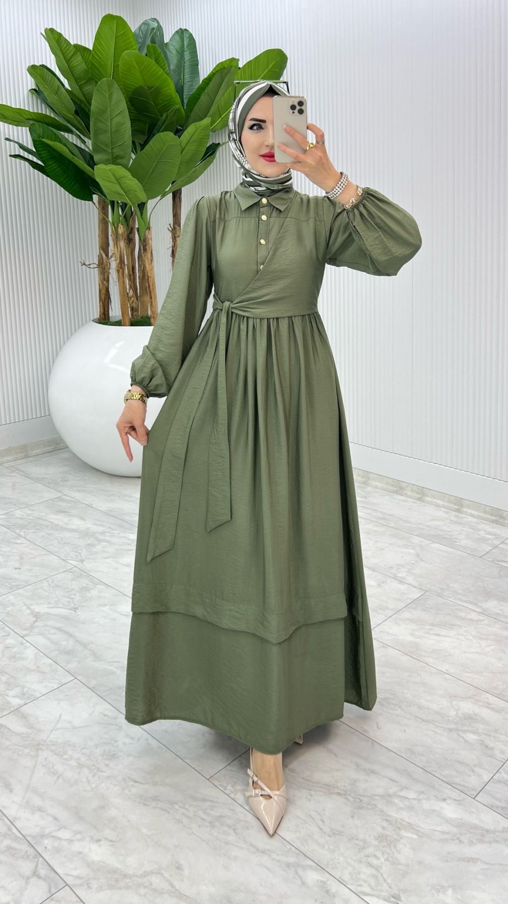 Haki Premium Öznur Elbise Tesettür Giyim