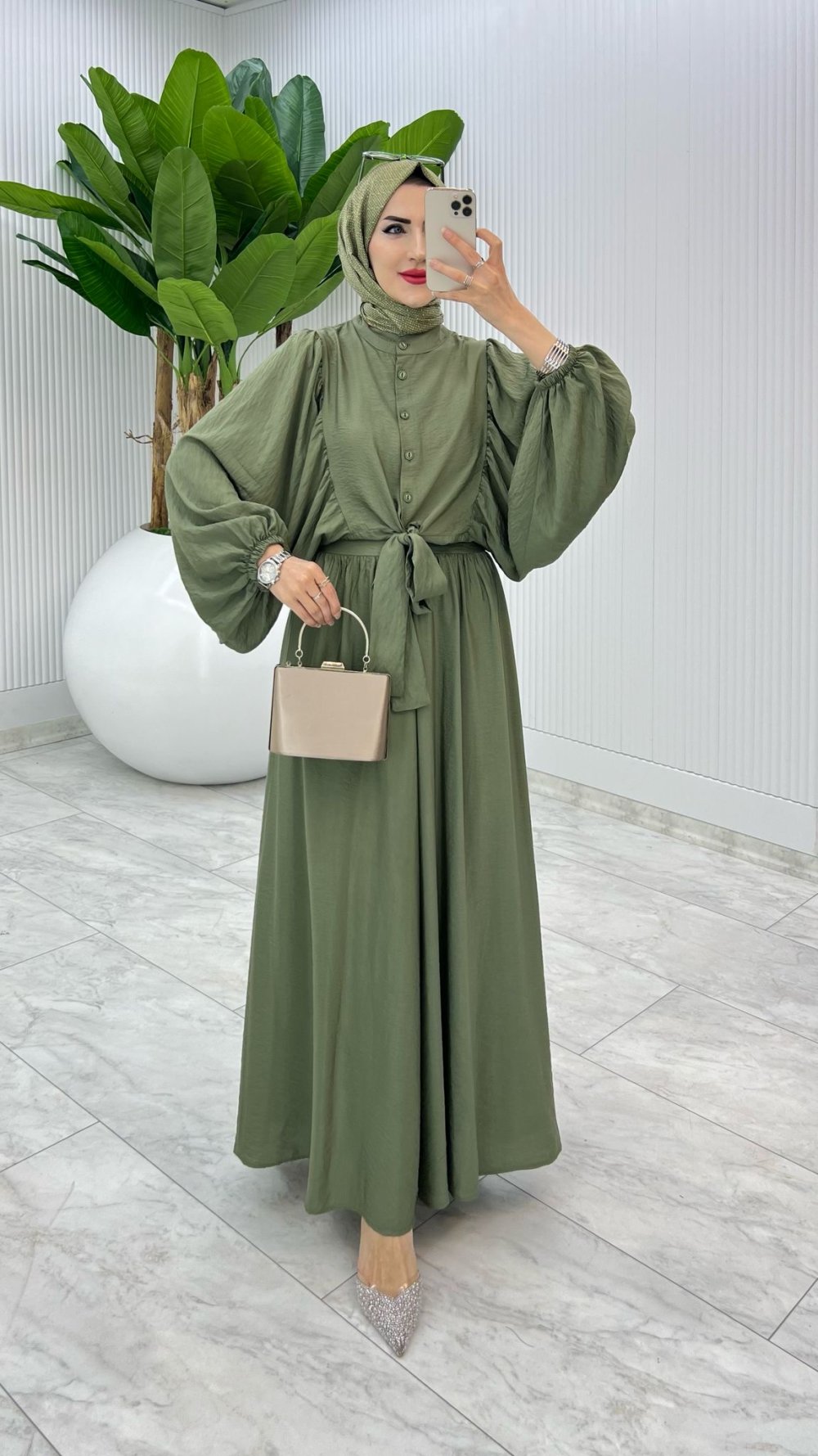 Haki Premium Yarasa Etek Takım Tesettür Giyim