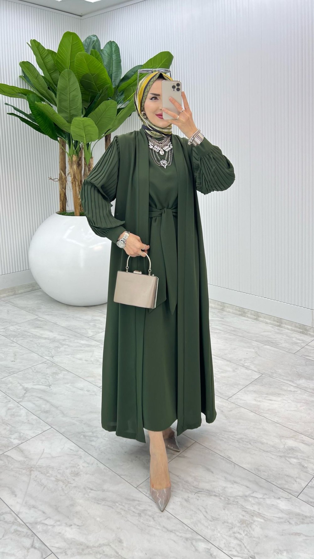 Haki Premium Melek Abaya Takım