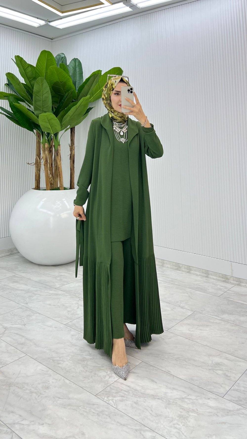 Haki Premium Üçlü Derin Takım Tesettür Giyim