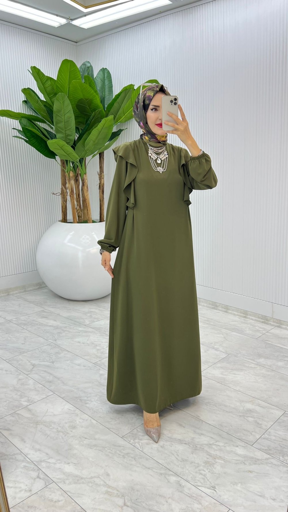 Haki Zennure Elbise Tesettür Giyim