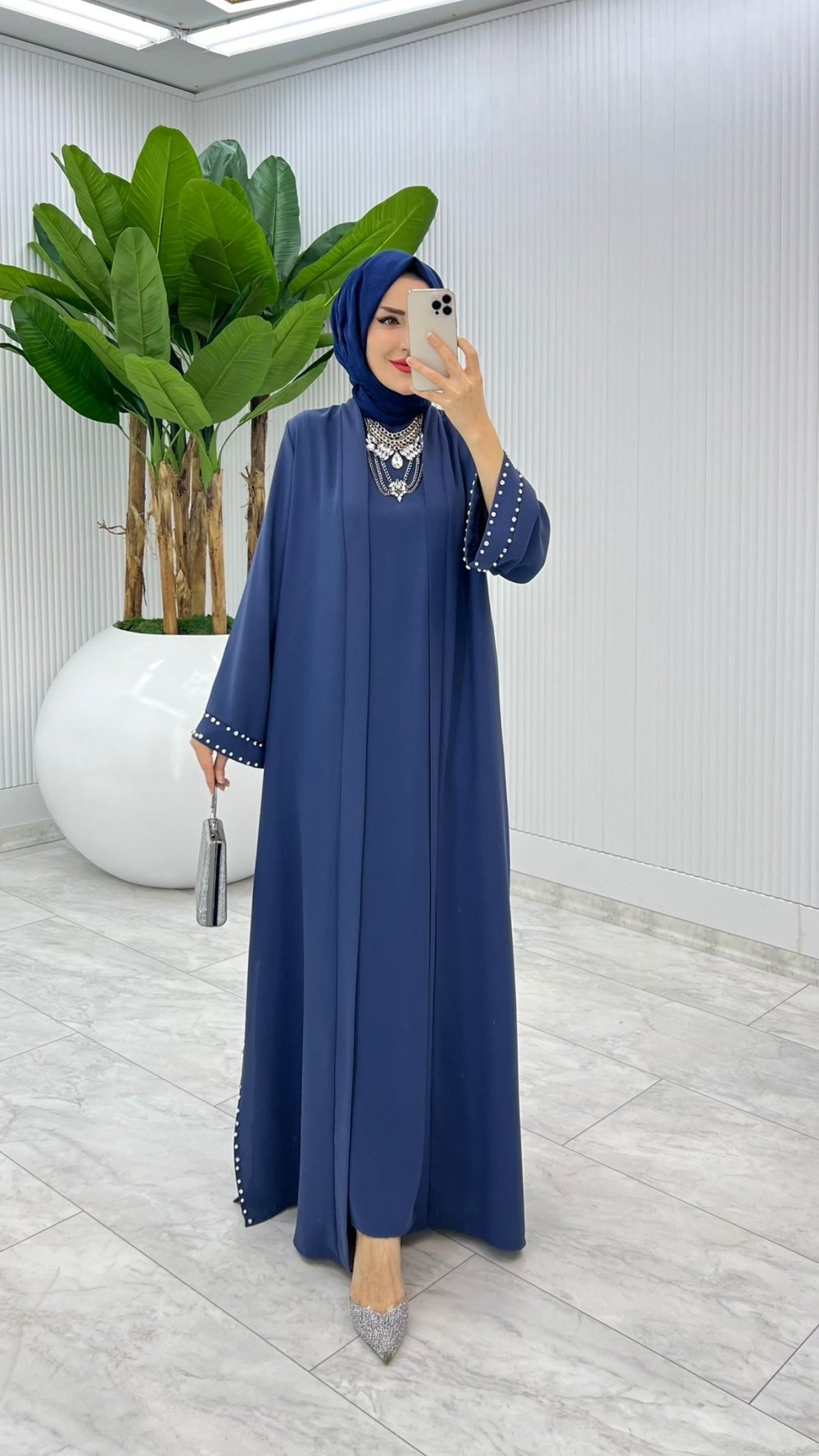 İndigo Premium Sofia Abaya Takım Tesettür Giyim