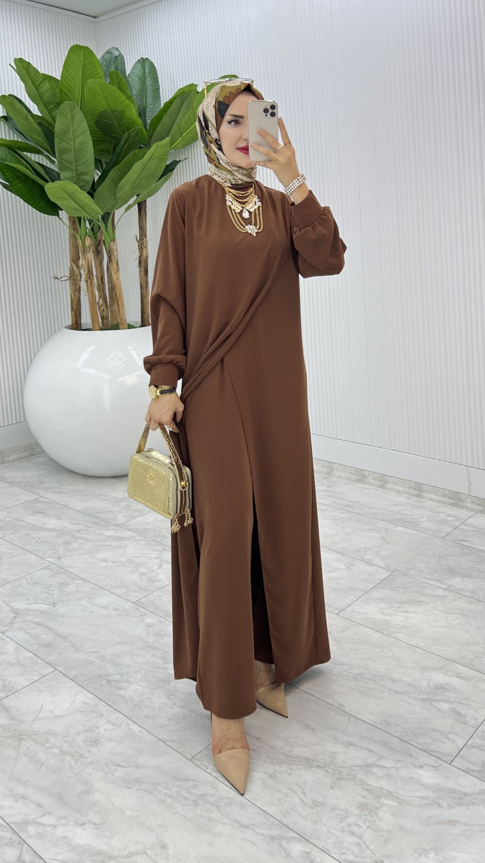 Kahve Ahum Tasarım Takım Tesettür Giyim