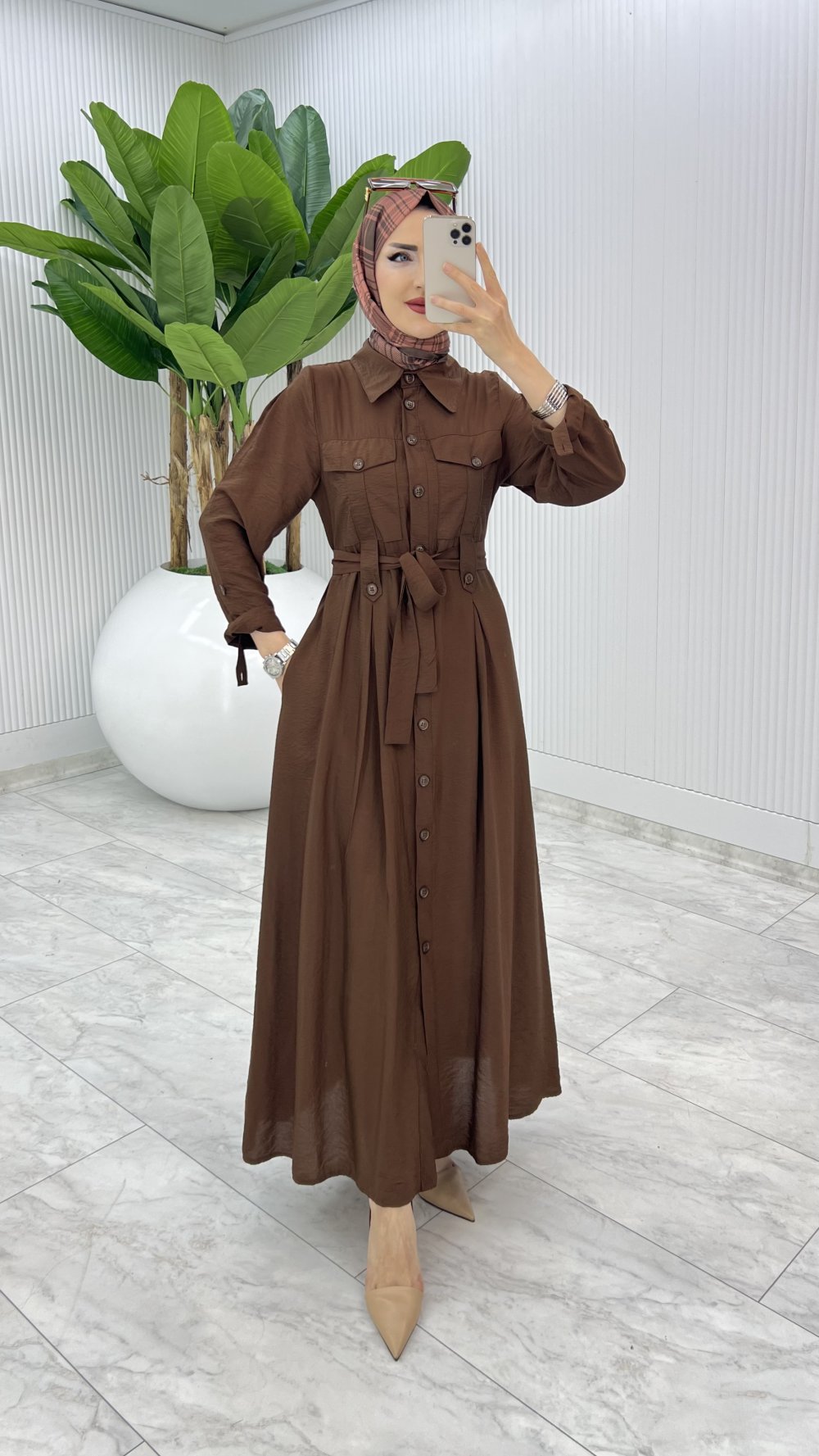 Kahve Ajda Elbise Tesettür Giyim